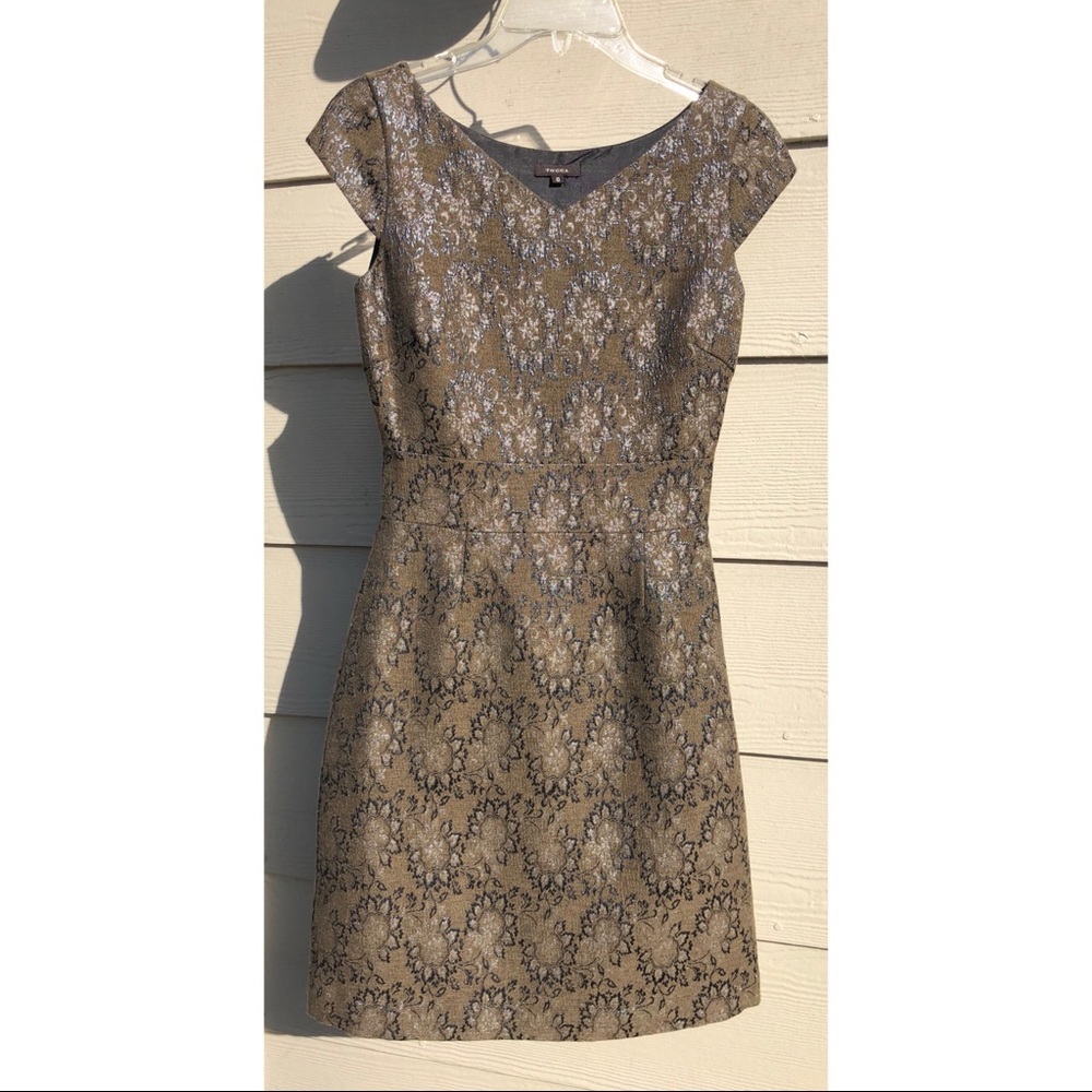 Tocca Wool Metallic Jacquard Cap Sleeve Dress
